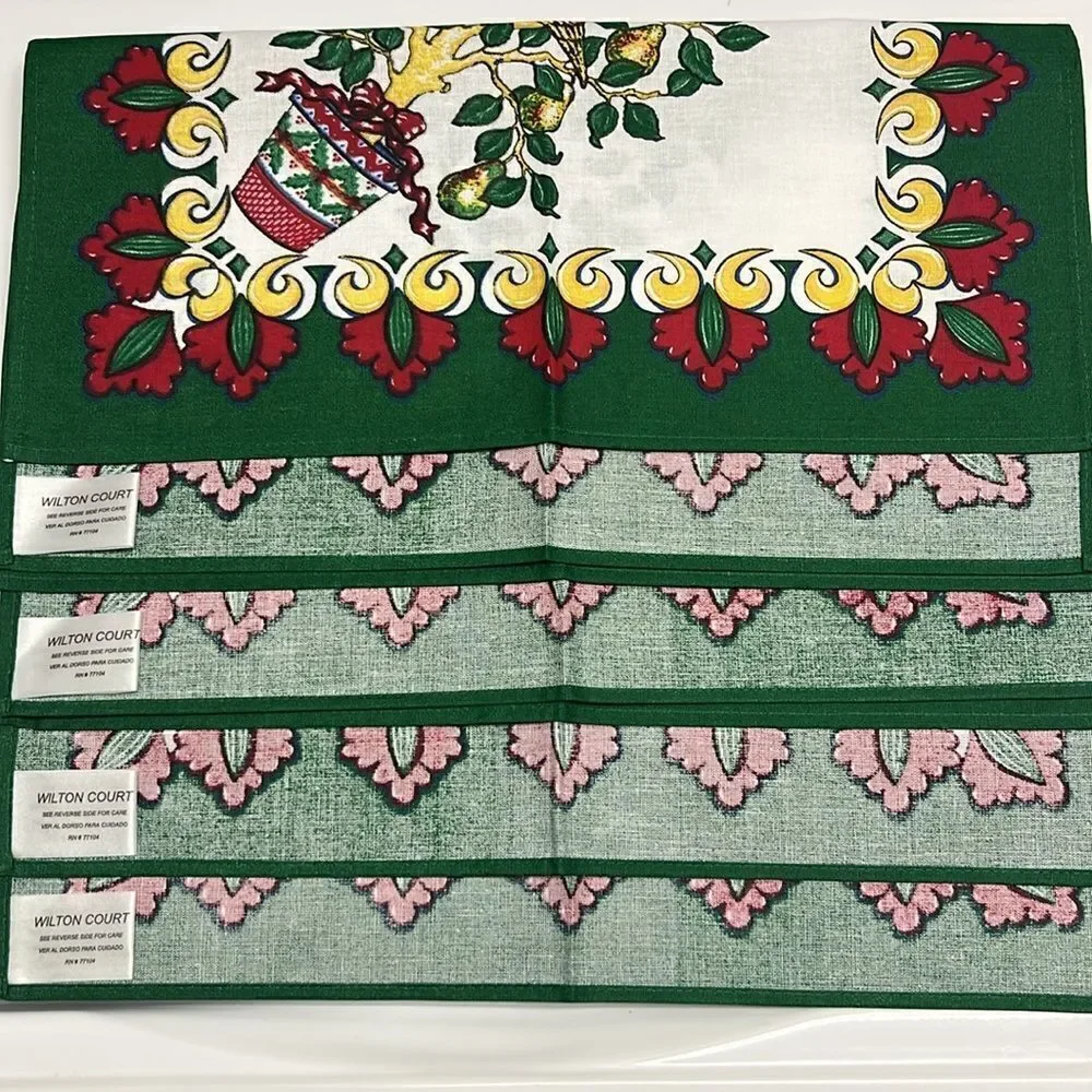 Wilton Court Cotton Cloth Napkins Partridge in A Pear Tree Christmas Table Decor